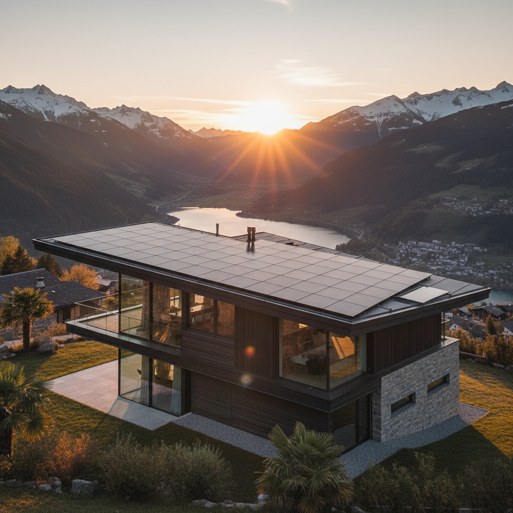 Solarpanels auf Einfamilienhaus in der Schweiz